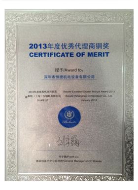 BLT2013年博萊特優(yōu)秀代理商銅獎